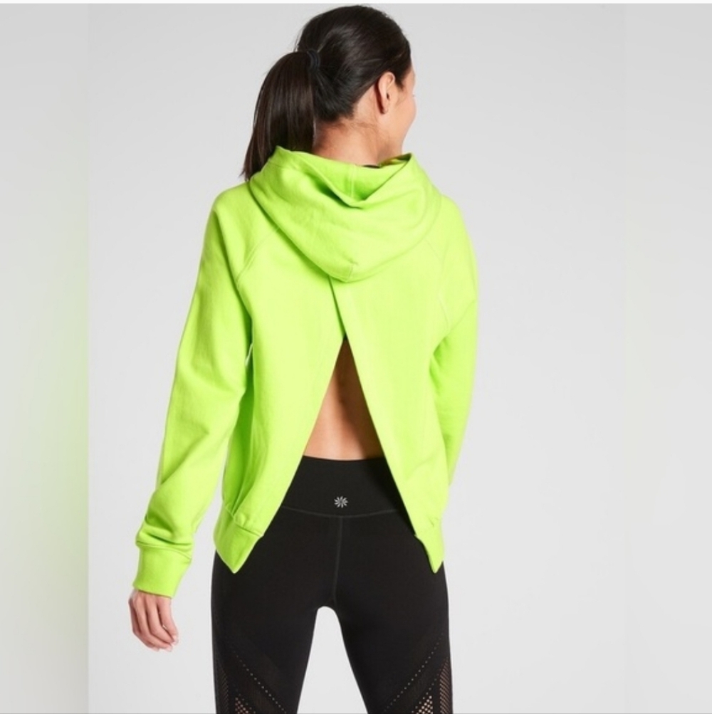 Athleta Moonrise Hoodie Neon Green Open Back Size M